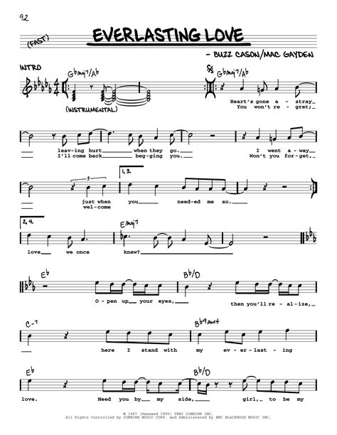 Everlasting Love Sheet Music The Love Affair Real Book Melody Lyrics And Chords
