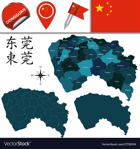 Map Dongguan With Divisions Royalty Free Vector Image