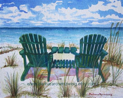 Beach Chairs Coastal Watercolor Print Anna Maria Island Etsy Beach