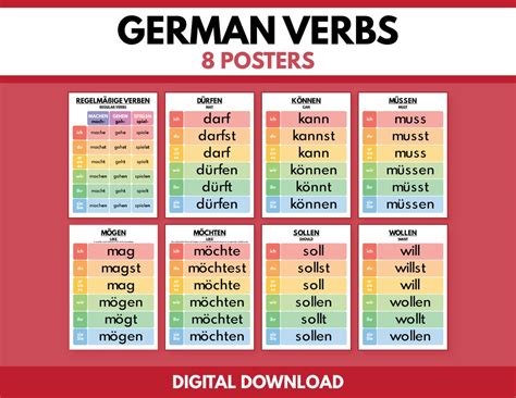 German Language Regular And Modal Verbs Conjugation Grammar Etsy