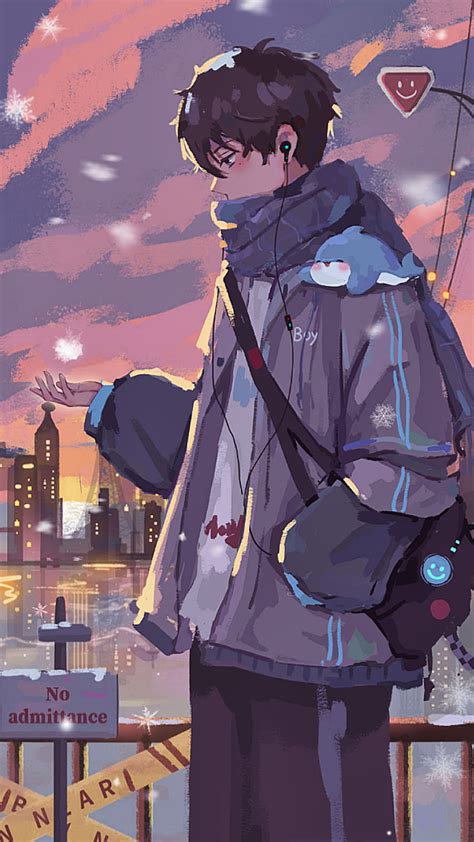 Anime Boy Noadmittance City Snow Jacket Stuffedtoy Winter