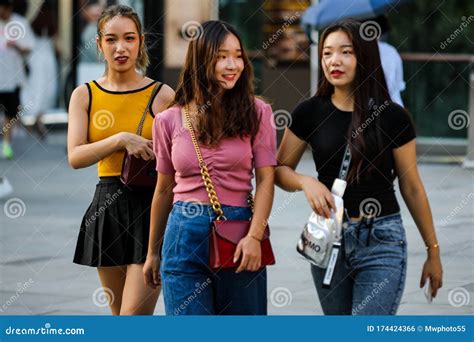 Chinese Population Beautiful Chinese Girls Strolling Editorial Photo