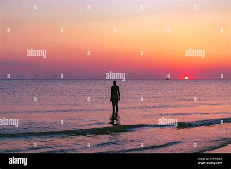 Sunset At Crosby Beach Stock Photo Alamy
