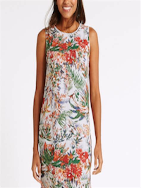 Buy Marks And Spencer Women White And Green Printed A Line Dress Dresses