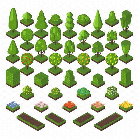 Green Isometric Tree Vector Set Illustrator Graphics Creative Market