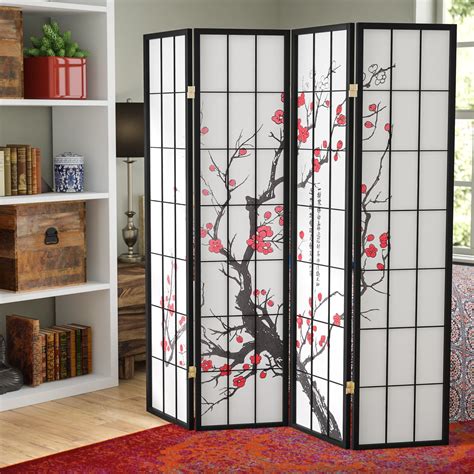 Red Oriental Furniture Double Sided Plum Blossom Canvas 4 Panel Room