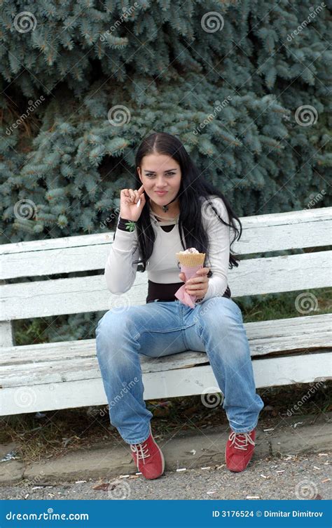 Woman Eating Ice Cream Stock Photo Image Of Attractive