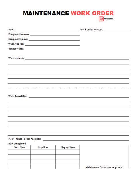 work order   work order form format template