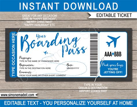 Printable Editable Boarding Pass Template Surprise Fake Plane Etsy Canada