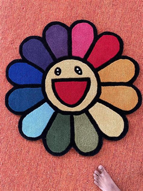 Takashi Murakami Tufting Rug Colorful Flower Rug Smile Japanese Tufted