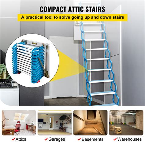Vevor Attic Steps Pull Down 12 Steps Attic Stairs Alloy Attic Access