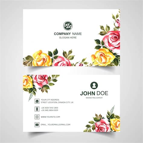 free vector beautiful watercolor flower on business card template