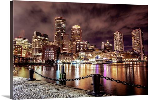 Boston City Skyline At Night Wall Art Canvas Prints Framed Prints