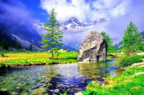 Download River Mountain Most Beautiful Nature Wallpaper