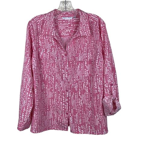 Rebecca Malone Women's Blouse Shirt Top Size Large L Roll Tab Long