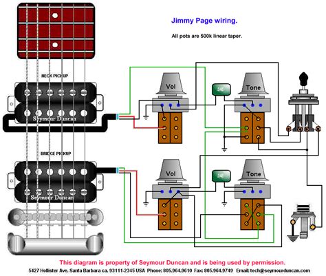 One push/pull switch for each humbucker to select single coil or humbucker mode, one push/pull switch to combine the neck and bridge pickups in series. Jimmy Page Guitar Wiring Diagram - Jimmy Page 50s Wiring ...
