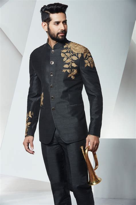 Mens Suits For Wedding Reception Black Colour Indian Designer Mens