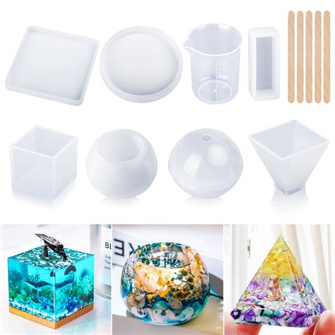 buy let s resin resin molds silicone kit for beginners 7 pcs large epoxy resin molds including