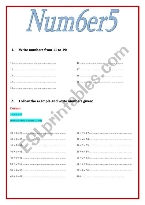 Numbers 11-100 Worksheets