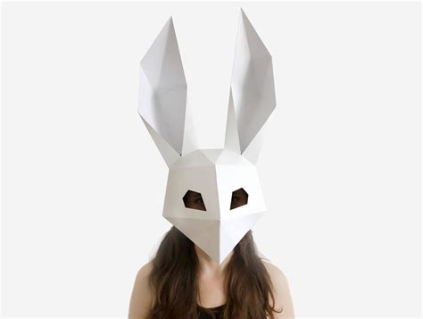 Rabbit Mask Low Poly Halloween Mask Halloween Costume Diy Etsy