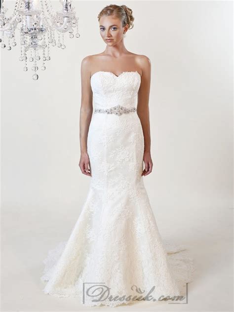 Strapless Mermaid Sweetheart Lace Wedding Dresses With Beaded Belt