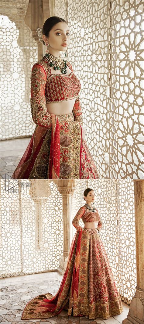 With european, ukraine bride, groom wearing traditional dress, engaging in local customs. Pakistani Wedding Dress - Red Traditional Lehenga Blouse
