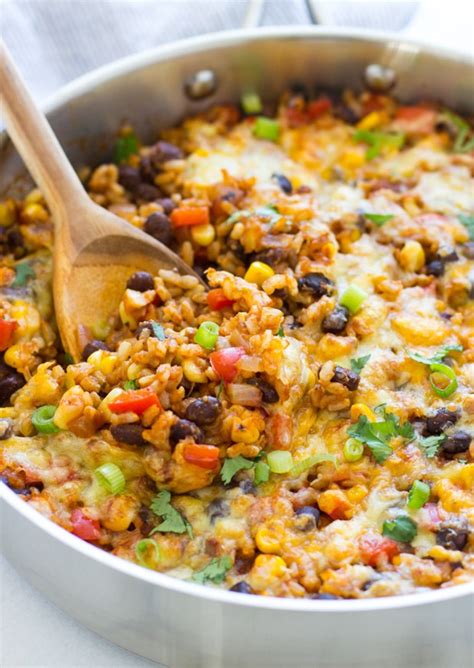 Nothing against brown rice, but white rice cooks in about half the time. One Skillet Mexican Rice Casserole - Making Thyme for Health