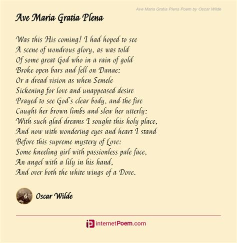Ave Maria Gratia Plena Poem By Oscar Wilde