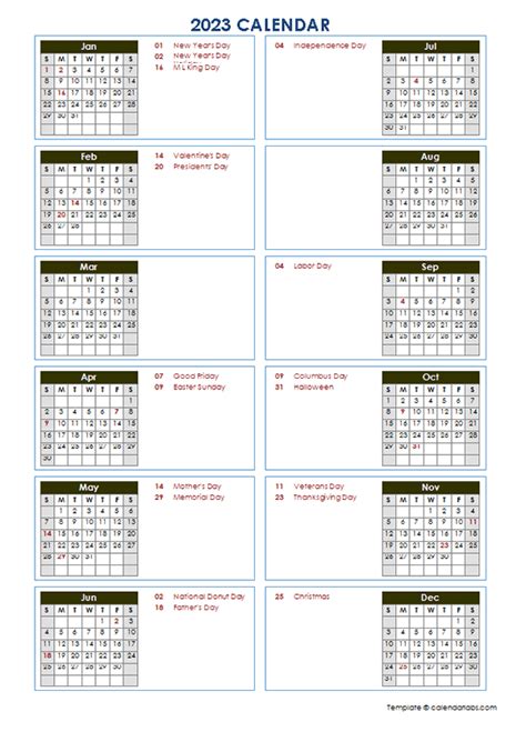 2023 Yearly Calendar Printable Word Zohal
