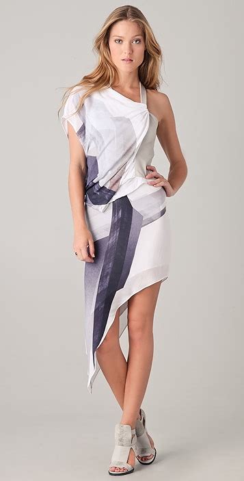 Helmut Lang Asymmetrical Print Dress With Leather Bodice Shopbop