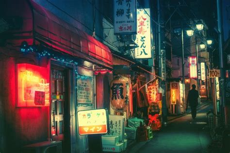 Japan City Street Night Neon Road Evening Town Bar