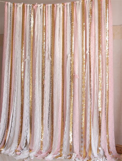 Pink White Lace Gold Sparkle Photobooth Backdrop Wedding Etsy Photo