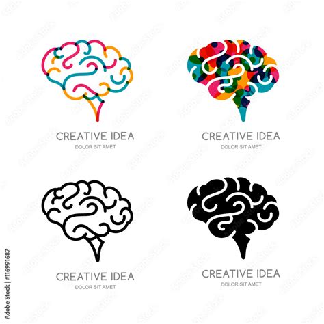 Vector Brain Logo Sign Or Emblem Design Elements Outline Color Human