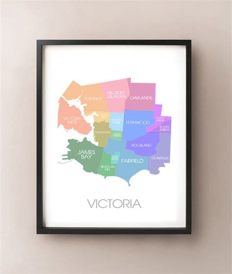 Victoria Bc Map Coloured Neighbourhoods Print Etsy Canada