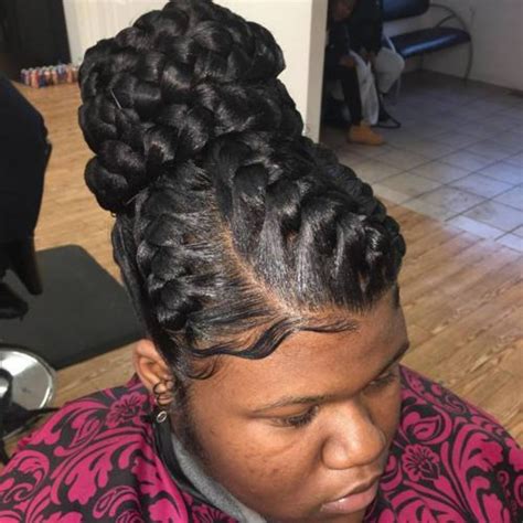 formal chunky bun updo with goddess braids box braids hairstyles african hairstyles prom