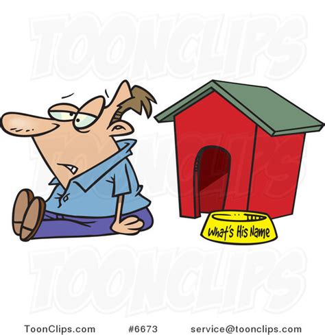 Cartoon Guy Sitting By A Dog House 6673 By Ron Leishman