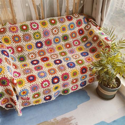 Granny Square Daisy Crochet Blanket Etsy