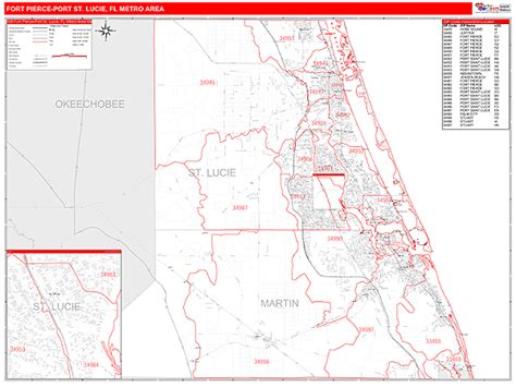 Fort Pierce Port St Lucie Fl Metro Area Zip Code Wall Map Red Line
