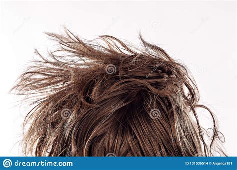 Closeup Of A Morning Bed Head With A Natural Messy Hair From Behind Of