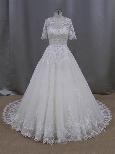Uk Ball Gown Scoop Neck Tulle Appliques Lace 12 Sleeve Ivory Wedding