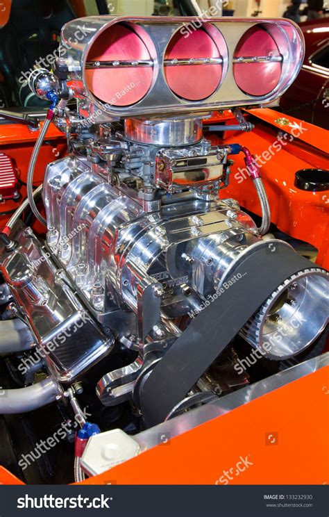 Closeup Shot American Muscle Cars Engine Stock Photo 133232930