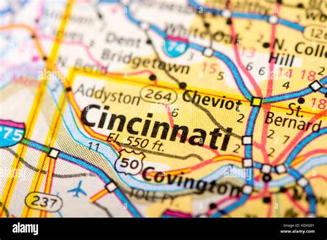Closeup Of Cincinnati Ohio On A Political Map Of The United States