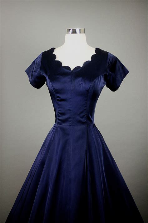 Vintage Tobie Navy Silk Party Dress Love The Scalloped Neckline