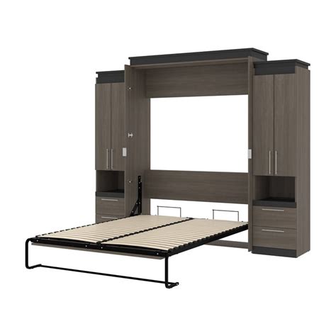 Bestar Orion 104 Queen Murphy Bed With 2 Storage Cabinets In Bark Gray