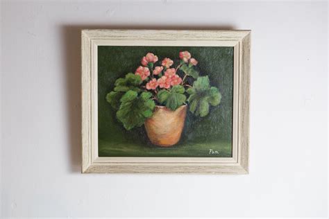 Original Acrylic Painting Vintage Floral Artwork Painted Pink