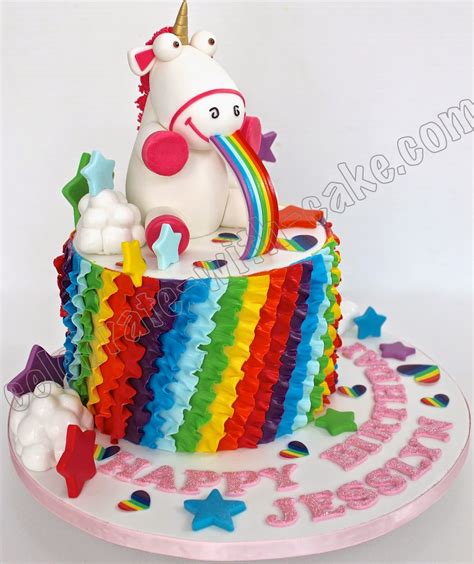Plus a rainbow cake inside! Celebrate with Cake!: Unicorn Rainbow Puke Single tier Cake