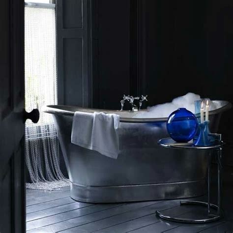 Classic Modern Goth Bathroom Silver Black Deep Blue Unusual Bathrooms