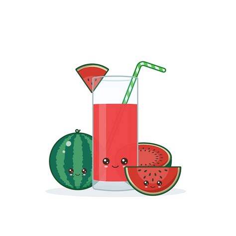 Premium Vector Cute Kawai Smiling Cartoon Watermelon Juice