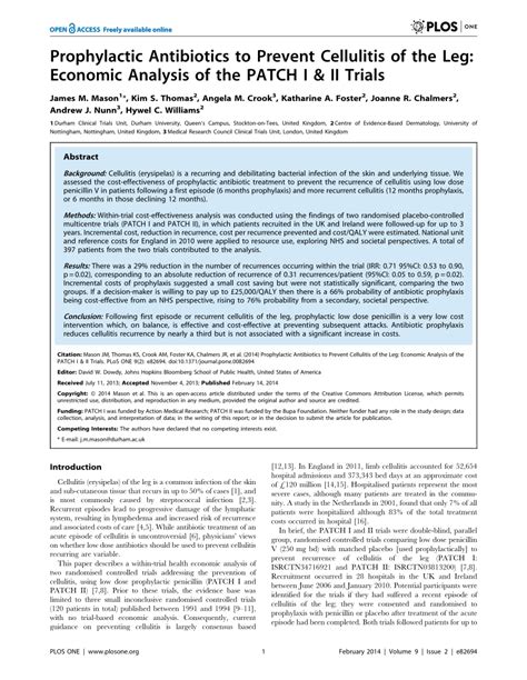 Prophylactic Antibiotics To Prevent Cellulitis Of The Leg Economic