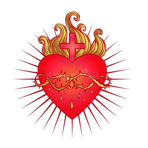Sacred Heart Of Jesus With Rays Vector Illustration In Red And Stock